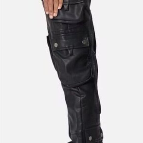 New, unworn men's black vegan leather tactical cargo pants in Amiri style, size - Picture 10 of 13
